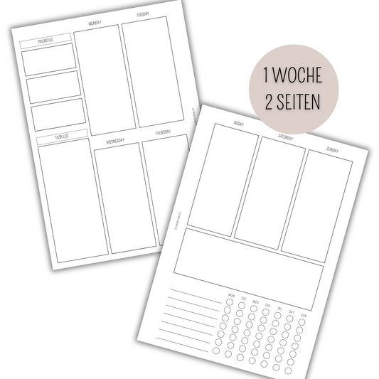 Kalender Einlage  - Task List, Prioritäten, Notizen, Habit Tracker - 1W 2S 006