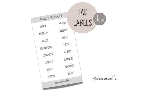 transparente Sticker/Labels "Planer Basics" für Planer Register, Side Tabs, Top Tabs, Task Cards - passend für jedes System
