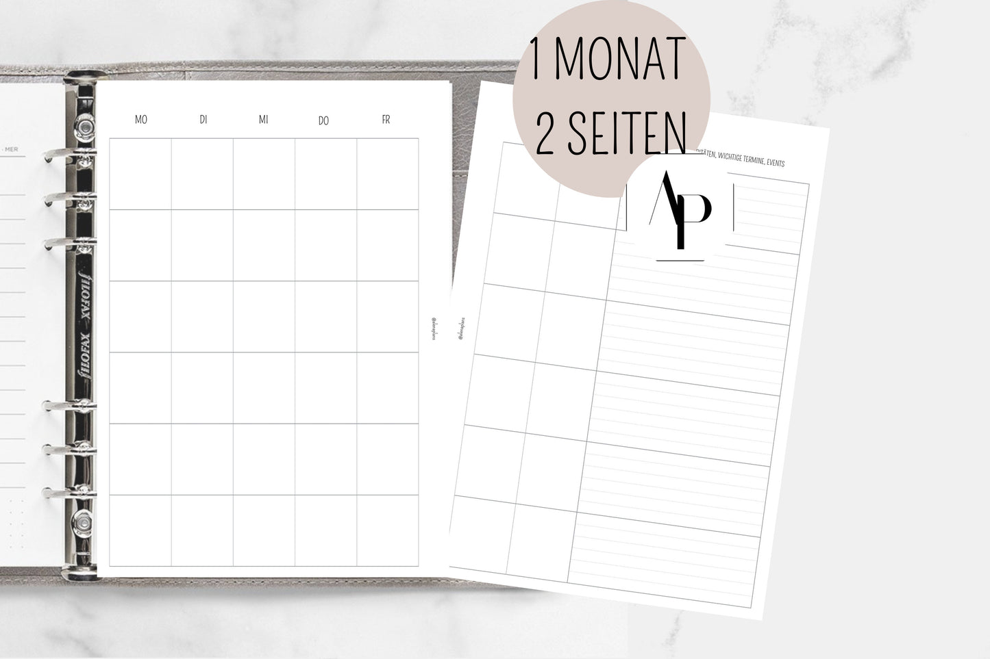 Kalender Einlage  - 1 Monat auf 2 Seiten I WOP 001