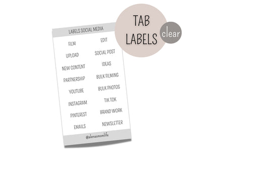 transparente Sticker / Labels "Social Media" für Planer Register, Side Tabs, Top Tabs, Task Cards - passend für jedes System