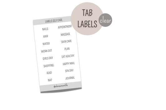 transparente Sticker/Labels "Self Care" für Planer Register, Side Tabs, Top Tabs, Task Cards - passend für jedes System