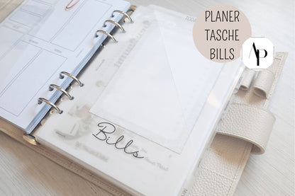 Transparente Planer Tasche BILLS Dashboard I Minimalistisches Dashboard | A5 A6 B6 Half Letter Personal