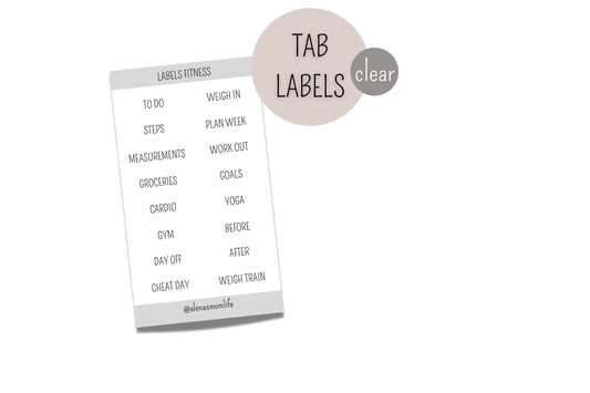 transparente Sticker / Labels "Fitness" für Planer Register, Side Tabs, Top Tabs, Task Cards - passend für jedes System