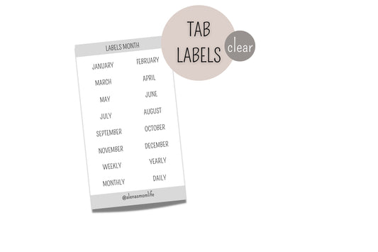 transparente Sticker/Labels "Month" für Planer Register, Side Tabs, Top Tabs, Task Cards - passend für jedes System