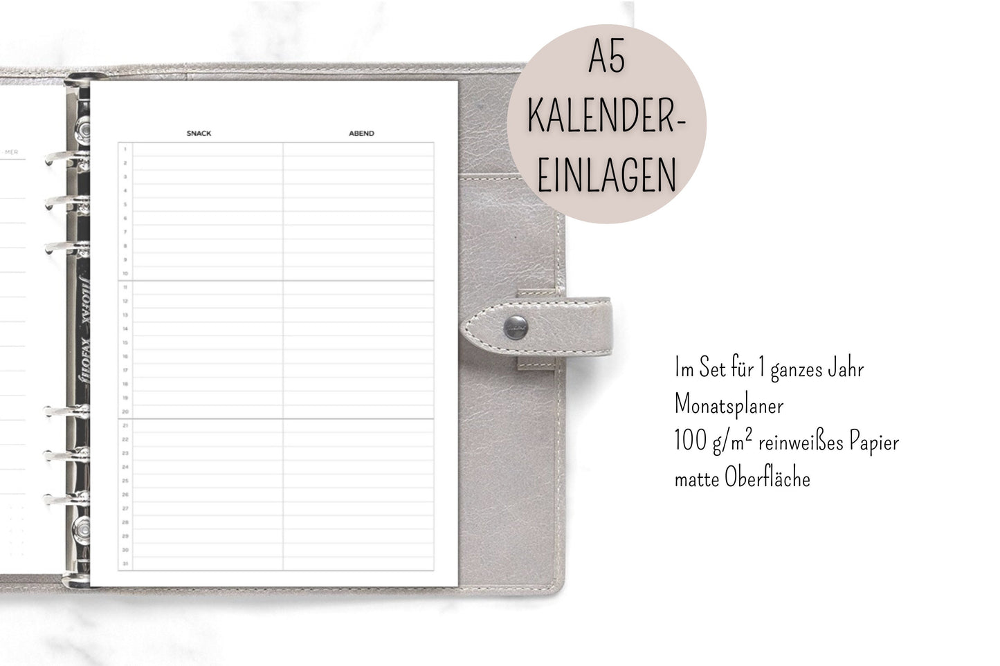 Monats-Menü-Tracker | A5 Kalender Einlageblätter | Menü Planer | Food Journal Layout - Kalendereinlagen A5