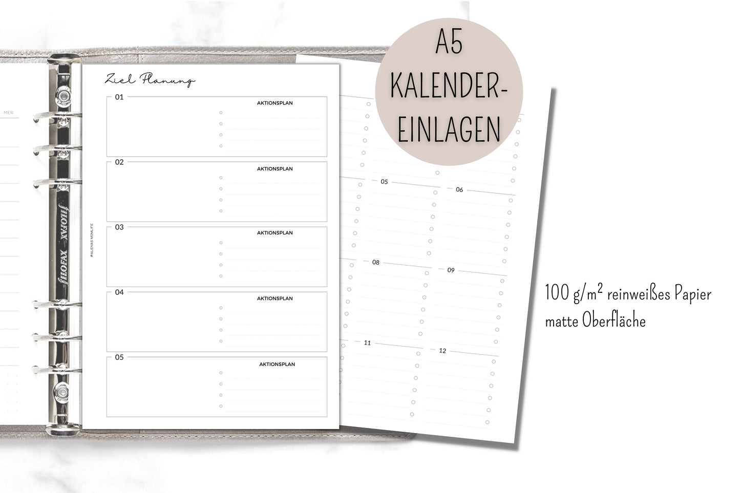 Ziel Planung Aktionsplan | JAHRESZIELE | A5 Kalender Einlageblätter - Kalendereinlagen A5