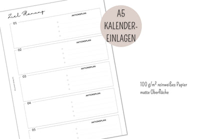 Ziel Planung Aktionsplan | JAHRESZIELE | A5 Kalender Einlageblätter - Kalendereinlagen A5