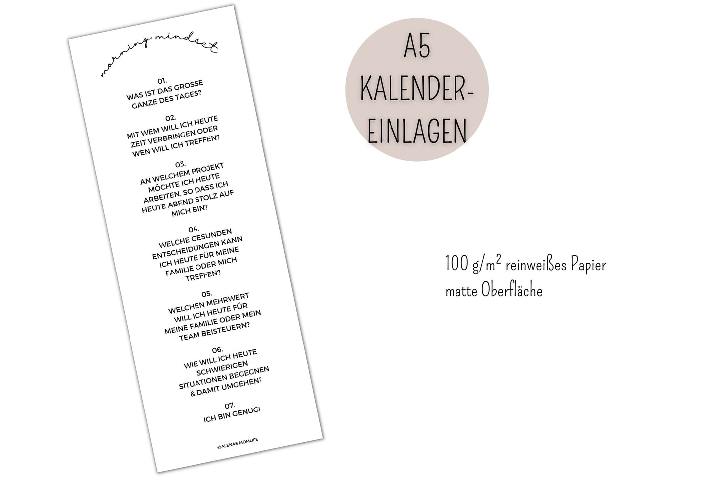 Morgentliches Mindset laminiert | A5 Kalender Einlageblätter - Kalendereinlagen A5