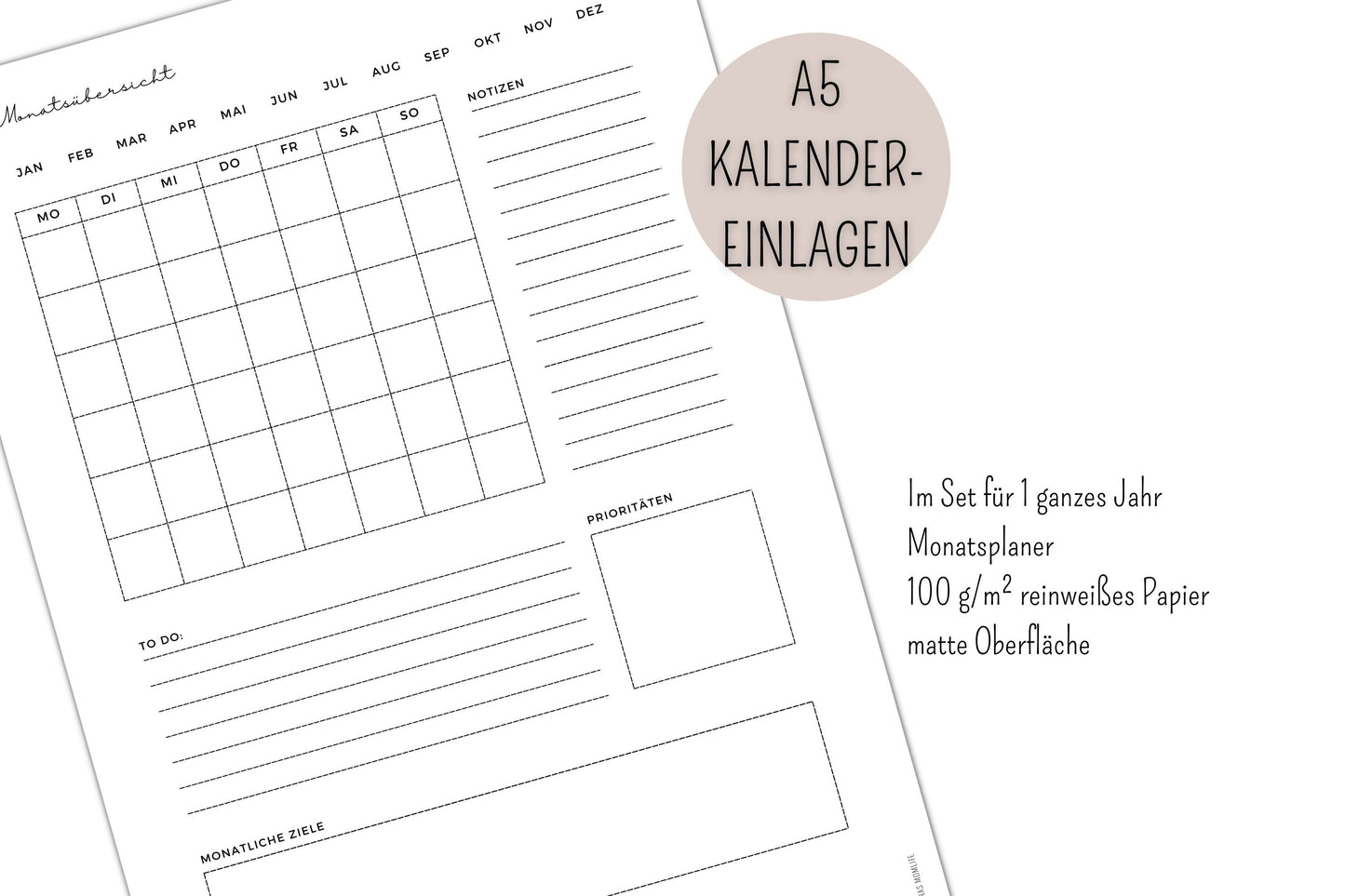 Monatsübersicht | Kalender | Planereinlagen  - MOP 001