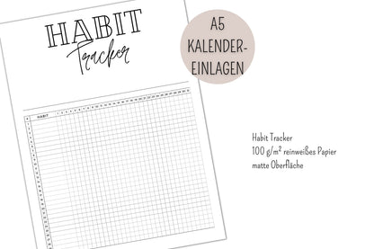 Habit Tracker | Jahres Habit Tracker | A5 Kalender Einlageblätter - Kalendereinlagen A5