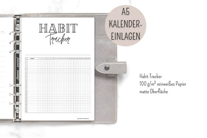 Habit Tracker | Jahres Habit Tracker | A5 Kalender Einlageblätter - Kalendereinlagen A5