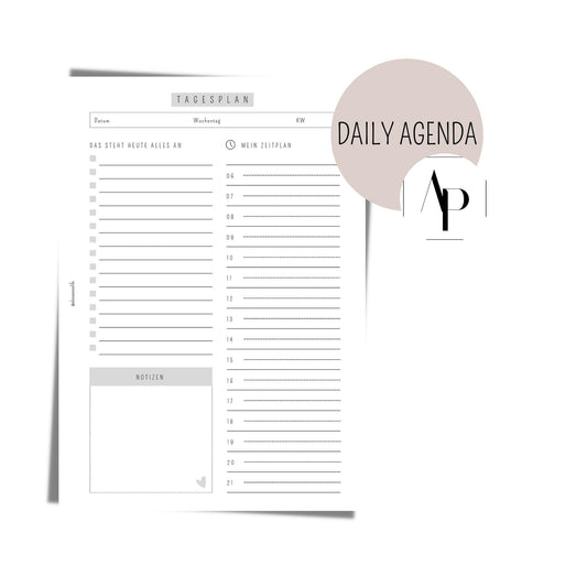 Kalender Einlage  - 1 Tag 1 Seite Daily Agenda I undatiert, ungelocht - Refill Einlagen Inserts für deinen Kalender und Agenda