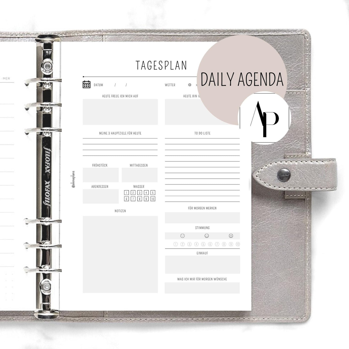 Kalender Einlage  - 1 Tag 1 Seite Daily Agenda blush I undatiert, ungelocht - Daily Planner