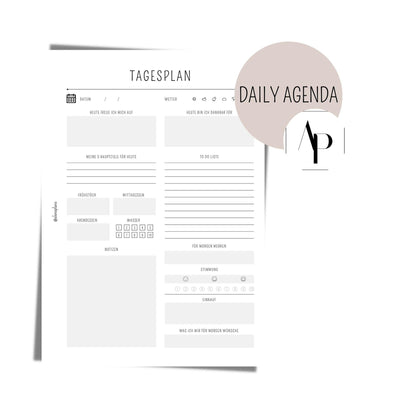 Kalender Einlage  - 1 Tag 1 Seite Daily Agenda blush I undatiert, ungelocht - Daily Planner