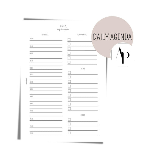 Kalender Einlage  - 1 Tag 1 Seite Daily Agenda I undatiert, ungelocht - Kalender Einlagen für deinen A5 Kalender