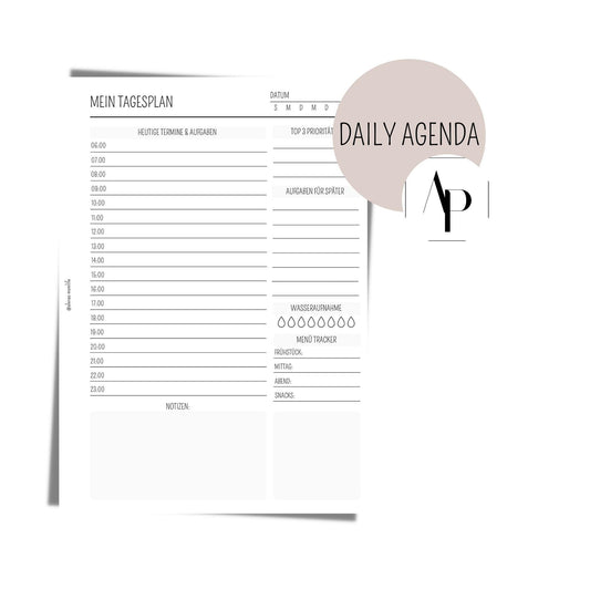 Kalender Einlage  - 1 Tag 1 Seite Daily Agenda I undatiert, ungelocht - inkl. Mood Tracker und Wettericons - Daily Planner