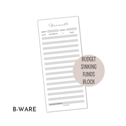 BUDGET SHEET für Sinking Funds - Block (B-WARE)