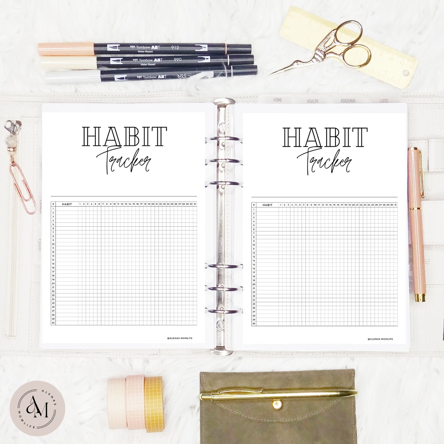 Habit Tracker | Jahres Habit Tracker | A5 Kalender Einlageblätter - Kalendereinlagen A5